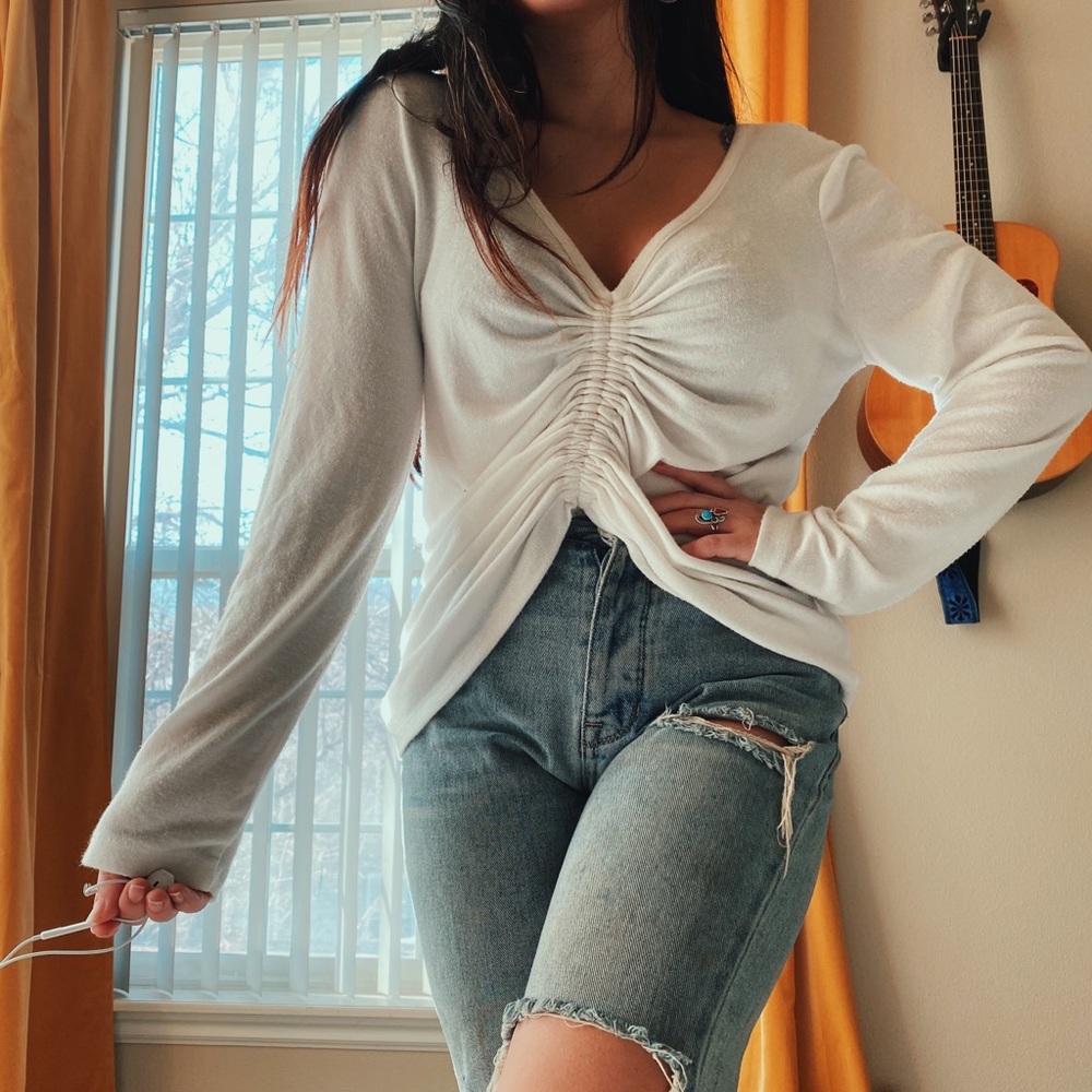 Drawstring front long sleeve